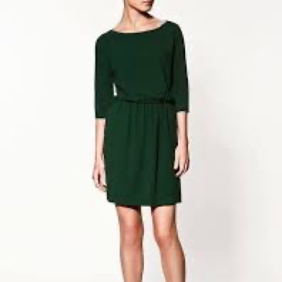 ZARA WOMAN Cold Shoulder Dress EUC Size Small Dark Green - Picture 6 of 11